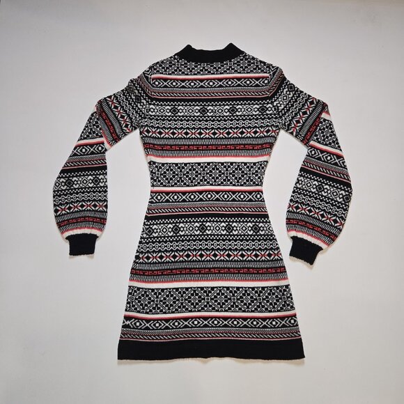 Free People Sweater Dress Medium Faero Balloon Sleeve Wool Nordic Fair Isle - Picture 6 of 9